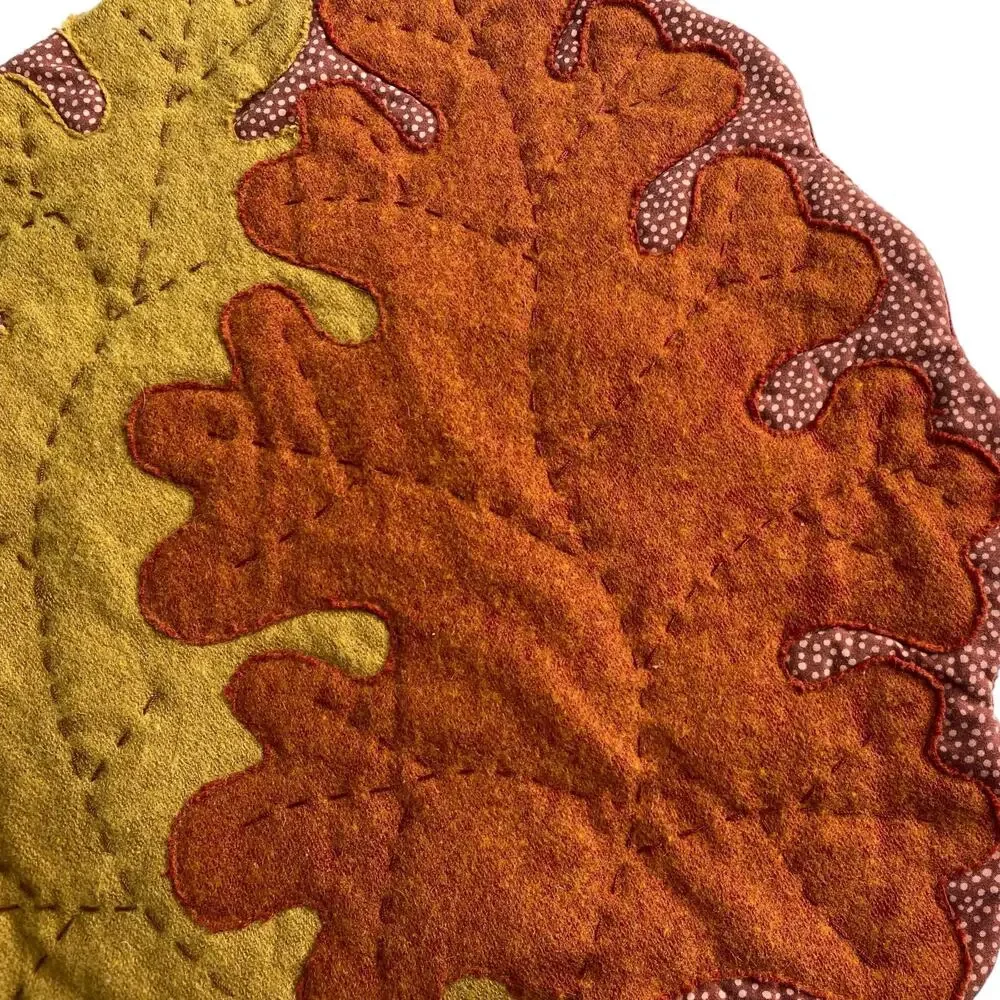 Quilted Leaf Placemat Set of 4 Orange Autumn Fall Table 16x13 Thanksgiving Boho